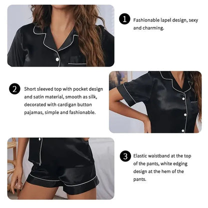 Women Two-piece Pj Sets Sleepwear Loungewear Button-Down Pajama Women 2 Piece Pijama Homewear Shorts Set