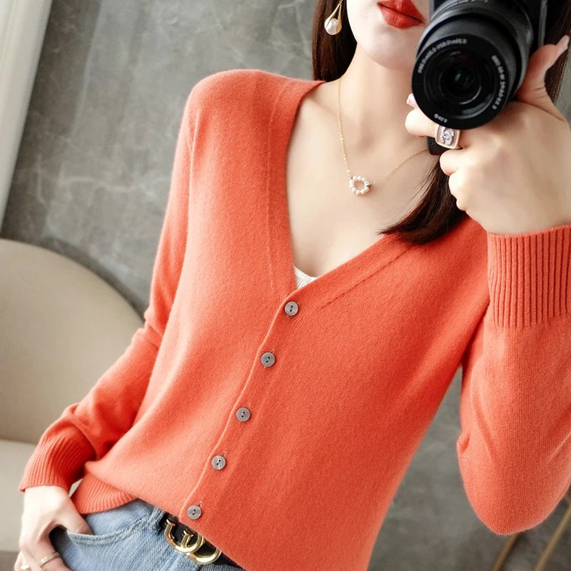 Pull ample pour femme à col en V, style vent frais et élégant