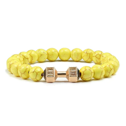 Bracelet en pierre volcanique naturelle pour hommes, perles mates noires, breloque haltère, bracelets à breloques pour femmes, bijoux de fitness