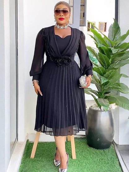 Party Evening Dresses Elegant Women Long Sleeve Chiffon Dress Wedding Prom Birthday Gowns African Dashiki Maxi Robe Lady Clothes