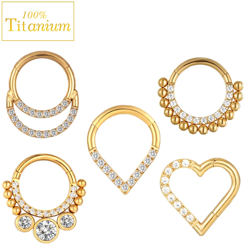 Anneaux de nez en titane G23, clicker de septum articulé, segment pour l'oreille, le tragus, le cartilage, l'hélix, le daith, le piercing labial, bijoux, boucles d'oreilles dorées