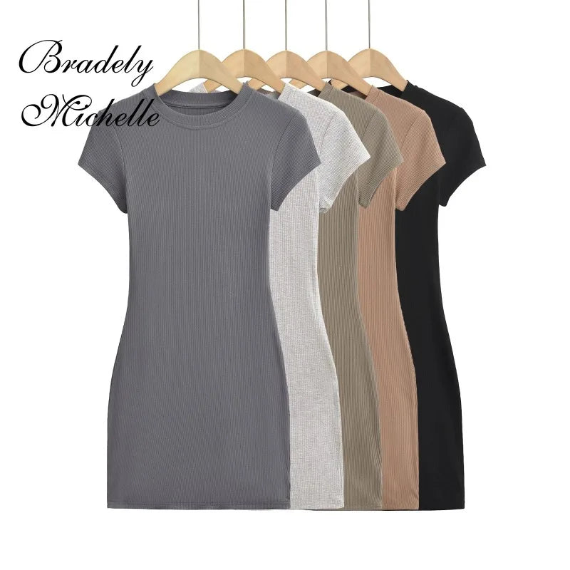 Mini Dresses Short Sleeve Crewneck Sexy Summer Bodycon Dress for Women Pullover Sleeveless Vestidos