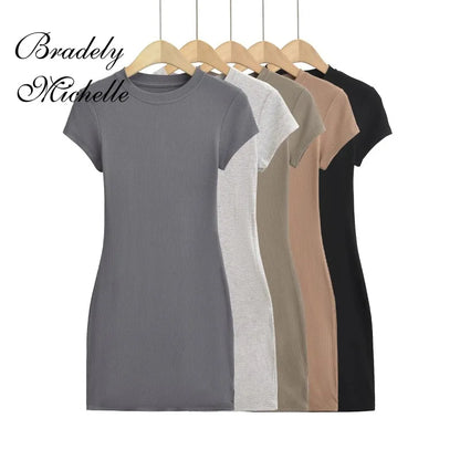 Mini Dresses Short Sleeve Crewneck Sexy Summer Bodycon Dress for Women Pullover Sleeveless Vestidos
