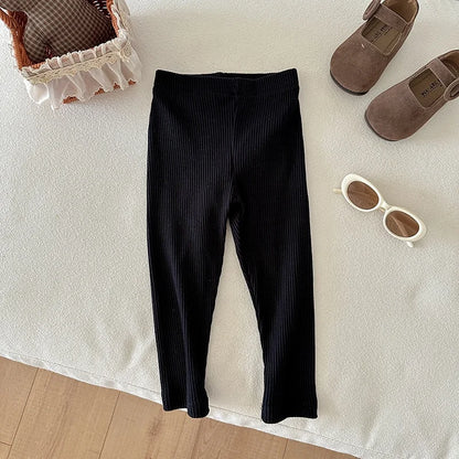 Children's Solid Color Leggings Cotton Ribbed Toddler Pants Versatile Inner Outer Wear Gender Neutral Kids Trousers