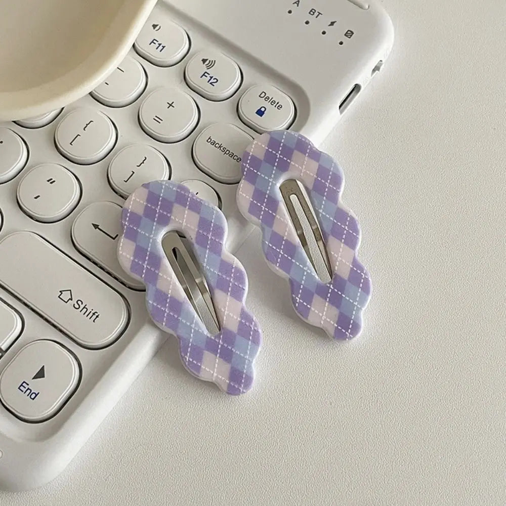 Sweet Alloy Plaid Hair Clip Acrylic Barrettes Cloud Hair Clip Candy Color Irregular Korean Style Hairpin Girls