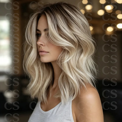 100% Human Hair Wig | Soft Ombre Blond Wave 150 Density 13x4 Lace Front with Baby Hair Pre-Plucked | Easy Care for Natural Look