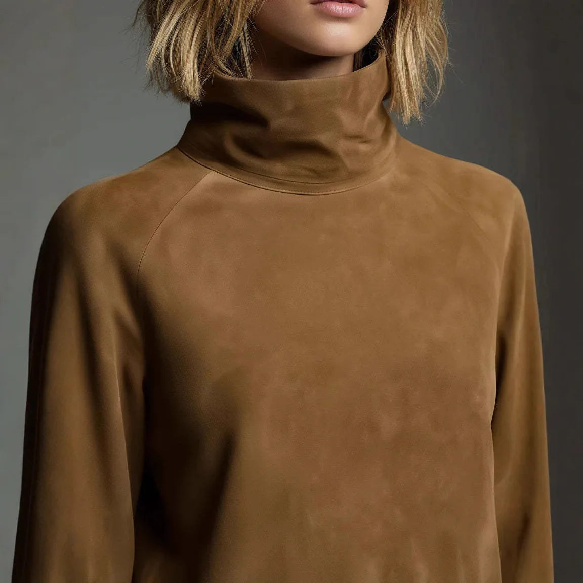 American Retro Fashion Women Dress Suede Business Casual High Collar Long Sleeve Pocket Casual Midi Dresses Streewear Dress