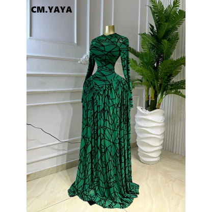 CM.YAYA Robe longue maxi imprimée à manches longues et col rond pour femme 2026, pour soirée, anniversaire, vacances, fête sexy, club, Vestidos