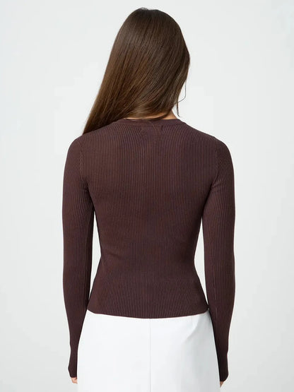 Women's Ribbed Cardigan Tops Spring Fall Solid Color Long Sleeve Round Neck Button Up Cropped Sweaters Female Casual Pullovers