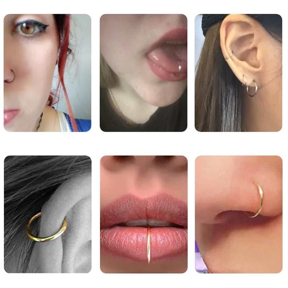 5pc Nose Rings Hoop Hinged Clicker Segment Nose Rings Ear Cartilage Ring Clip Stainless Steel Ear Nose Ring Body Jewelry Gift