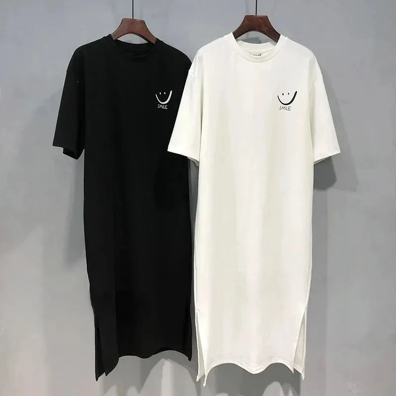 Nouvelle robe T-shirt d'été à manches courtes pour femmes, robe ample mi-longue au-dessus du genou