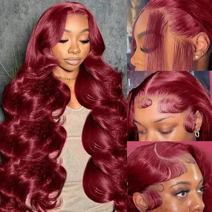 30 Inch Body Wave 99J Burgundy 13x4 Lace Front Wigs Human Hair Pre Plucked 200% Density Body Wave Lace Front Wigs Human Hair