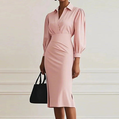 Spring Summer Puff Sleeve Simple Maxi Dress, Women Holiday Solid Patchwork Chic Party Dress, 2025 New V Neck Casual Ladies Dress