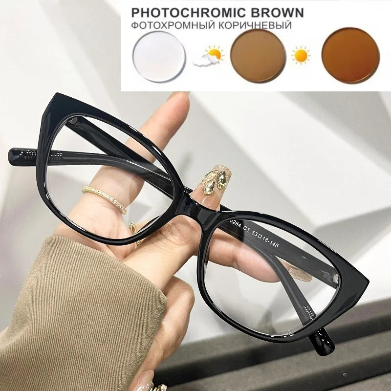 New Maillard Wind Net Red Cold Brown Cat Eye Glasses Frame Women's Plain Face Photo Frame Degrees 0~-6.00