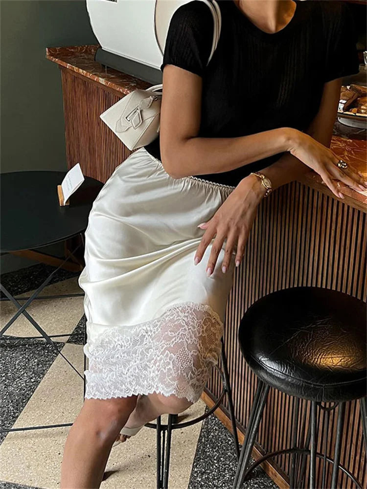 Tossy White Casual Lace Long Skirt For Women Slim High Waist Patchwork Elegant Commute Clothes Summer 2025 Female Maxi Skirt New
