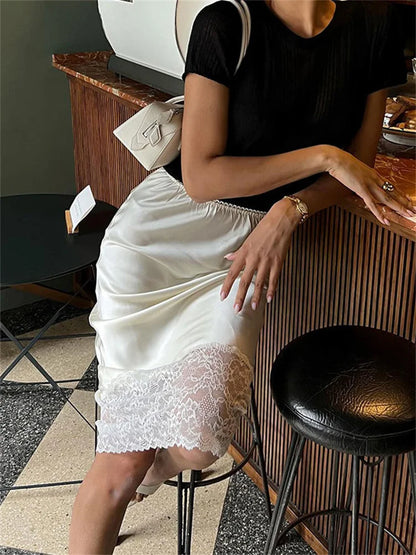 Tossy White Casual Lace Long Skirt For Women Slim High Waist Patchwork Elegant Commute Clothes Summer 2025 Female Maxi Skirt New
