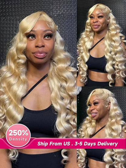 Perruques frontales en dentelle HD 613 blond miel 13x4 13x6 360 brésiliennes à ondulation corporelle, 250 % de densité, véritables cheveux humains, 30-40 pouces pour femmes