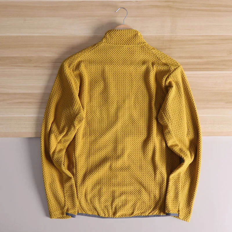 Outdoor Jacket, Casual, Fishing, Cycling, Camping, Hiking, Mountaineering, Trekking, Wave Pattern, Stand-up Collar Fleece Jacket