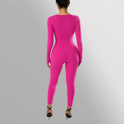 Combinaison Femme Manches Longues Moulante Tenue Une Pièce Col Carré Décontracté Streetwear Barboteuse Salopette Combinaison-short Body
