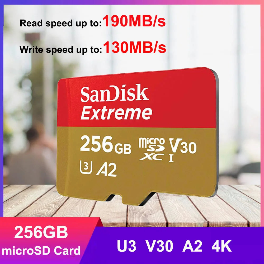 Carte mémoire MicroSD SanDisk 32 Go MicroSDHC 64 Go 128 Go 256 Go MicroSDXC C10 U1 V30 U3 Cartes TF pour caméra de tableau de bord et surveillance vidéo à domicile