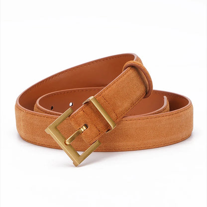 Ceinture double en cuir véritable tendance pour femme, en daim de vachette élégant avec boucle carrée en alliage chic, idéale pour les robes et les jeans