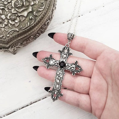 Y2K Punk Crystal Big Cross Pendant Necklaces for Women Men Gothic Irregular Cross Clavicle Chain Necklaces Jewelry