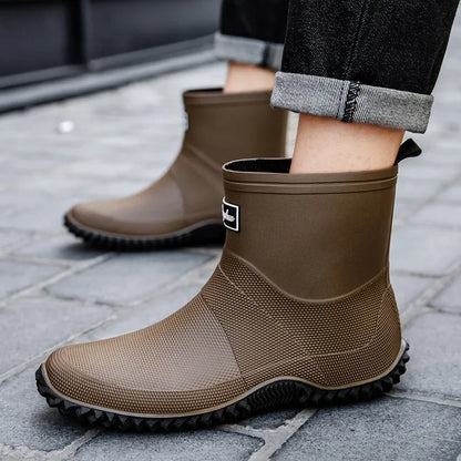 Men Rain Boots Fashion Mid-calf Rubber Boot Outdoor Waterproof Garden Work Shoe Non Slip Fishing Rubber Galoshes Men Rubberboots