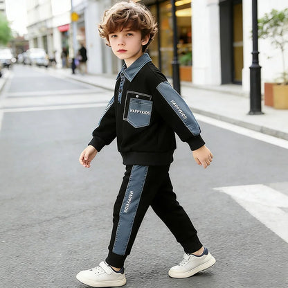 Ensemble de vêtements pour petits garçons, printemps automne 2026, col polo, manches longues, sweat-shirt et pantalon, 2 pièces, tenues décontractées pour enfants