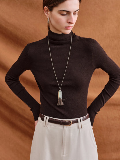 FSLE【Série Premium】Haut thermique sans couture en laine Biella allemande extra fine lavable col montant pour femme automne