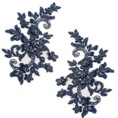 2PCS/Pair,3d Flower Wtih beaded sequined Bodice Applique sewing supplies,Lace Emboridery Sew On Patches For Dresses,Clothing