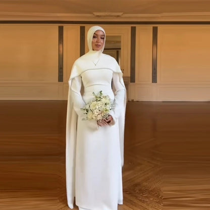 Robe longue Cape avec bordure en perles blanches pour femmes, manches longues, taille cintrée, Abaya musulmane, collection printemps Aïd 2026
