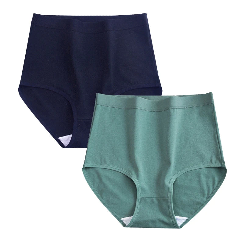 FallSweet 2 Pcs/Lot Cotton Underwear Women High Waist Panties Comfortable Solid Color Underpants Plus Size Lingerie M-XXXL