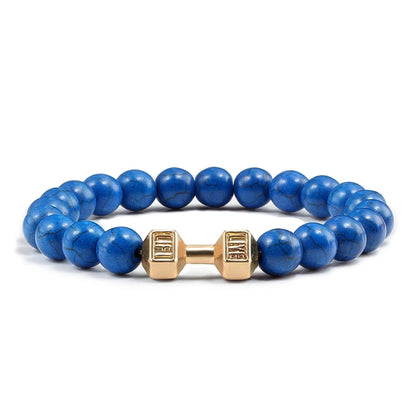 Bracelet en pierre volcanique naturelle pour hommes, perles mates noires, breloque haltère, bracelets à breloques pour femmes, bijoux de fitness