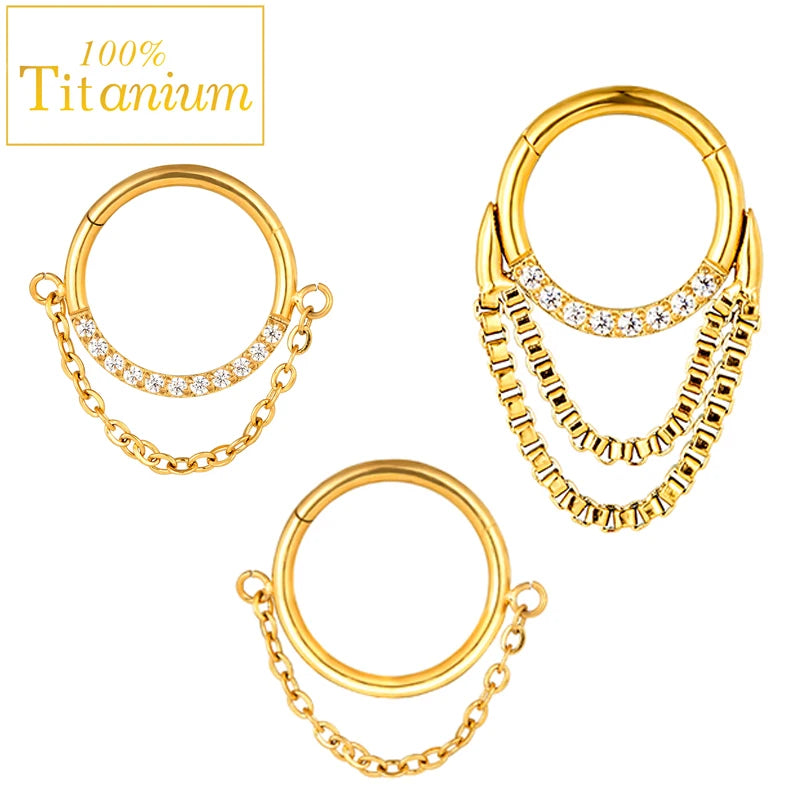 Anneaux de nez en titane G23, clicker de septum articulé, segment pour l'oreille, le tragus, le cartilage, l'hélix, le daith, le piercing labial, bijoux, boucles d'oreilles dorées