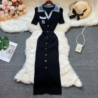 YuooMuoo Brand Fashion Summer Knitted Dress Women 2025 New Y2K Embroidery Long Bodycon Sweater Dress Streetwear Lady Vestidos
