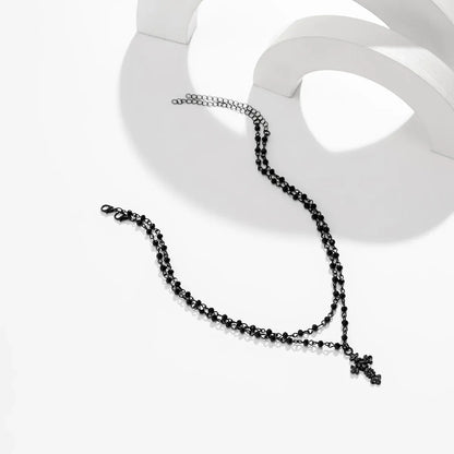 2Pcs/Set Gothic Black Cross Jesus Pendant Choker Necklace for Women Punk Vintage Metal Beads Chain Neck Jewelry Accessories New