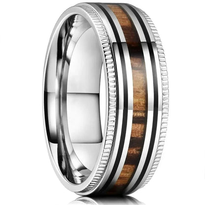 Bagues de mode en acier inoxydable argenté de 8 mm pour hommes, bagues incrustées de météorite en coquille d'ormeau rose pour hommes et femmes, bijoux de mariage