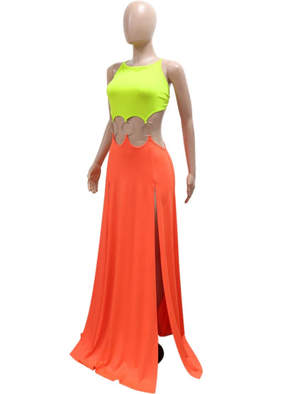 Beyprern Robes longues évidées à anneaux métalliques pour femmes, mode sans dossier, bandage, robes de vacances, tenues de vacances, vêtements de club sexy