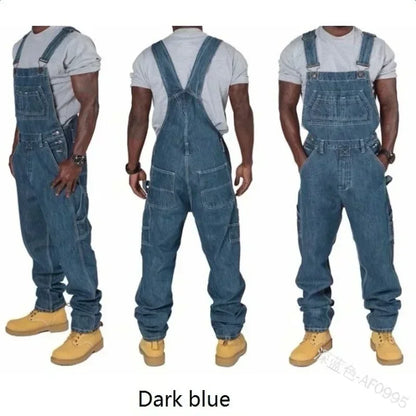 Salopette Jean Homme 2024 Combinaison Homme Poches Décontracté Ample Longue Pantalon Jean Coupe Slim Épissure Droite Combinaison Automne Grande Taille Long Jean Homme