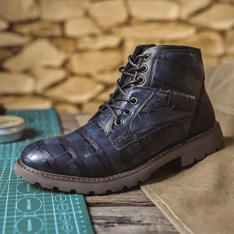 Luxury Men's Boots Italy Handmade Men's Ankle Boots Designer Retro Leahter Shoes for Men Non-Slip Work Boots botas para hombre