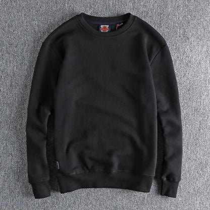 Autumn Winter American Retro Heavyweight Velvet Solid Color Sweatershirt Men's Fashion Pure Cotton Washed Youth Pullover Hoodies