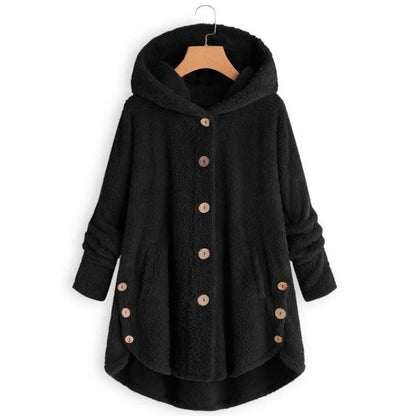 New Fashion Autumn Winter Women's Solid Button Coats Ladies Warm Teddy Bear Loose Outwear Female Plush Coat Hooded Plush Jackets