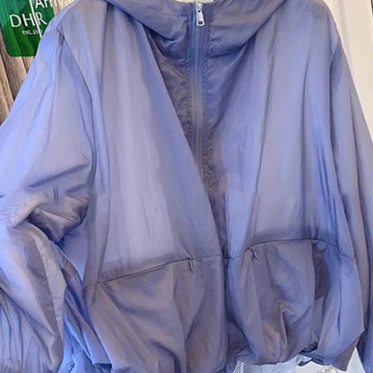 2025 New Women Plus Size Loose Suncreen Slim Hooded Short Sun Protection Clothes Women Lightweight Trench Coat Women Windbreaker