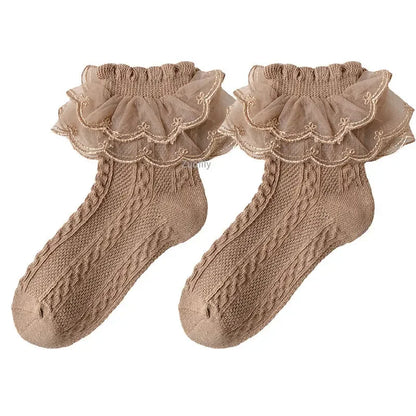 2-9Y Baby Spring Lace Ruffle Socks Children Cotton Autumn Girls Dance Socks Cute Toddler Socks Princess Style Baby Accessories