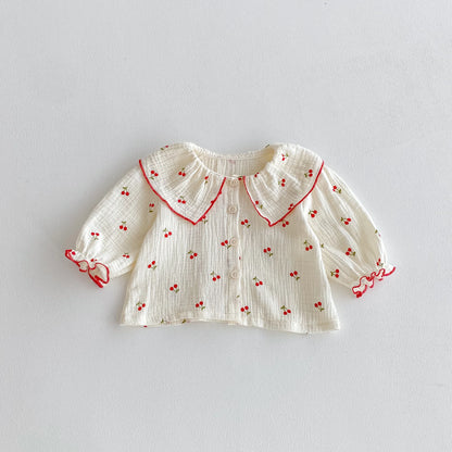 Little Cherry, A Full-Print Long-Sleeved Set With a Large Lapel, Sweet and Casual Long Pants