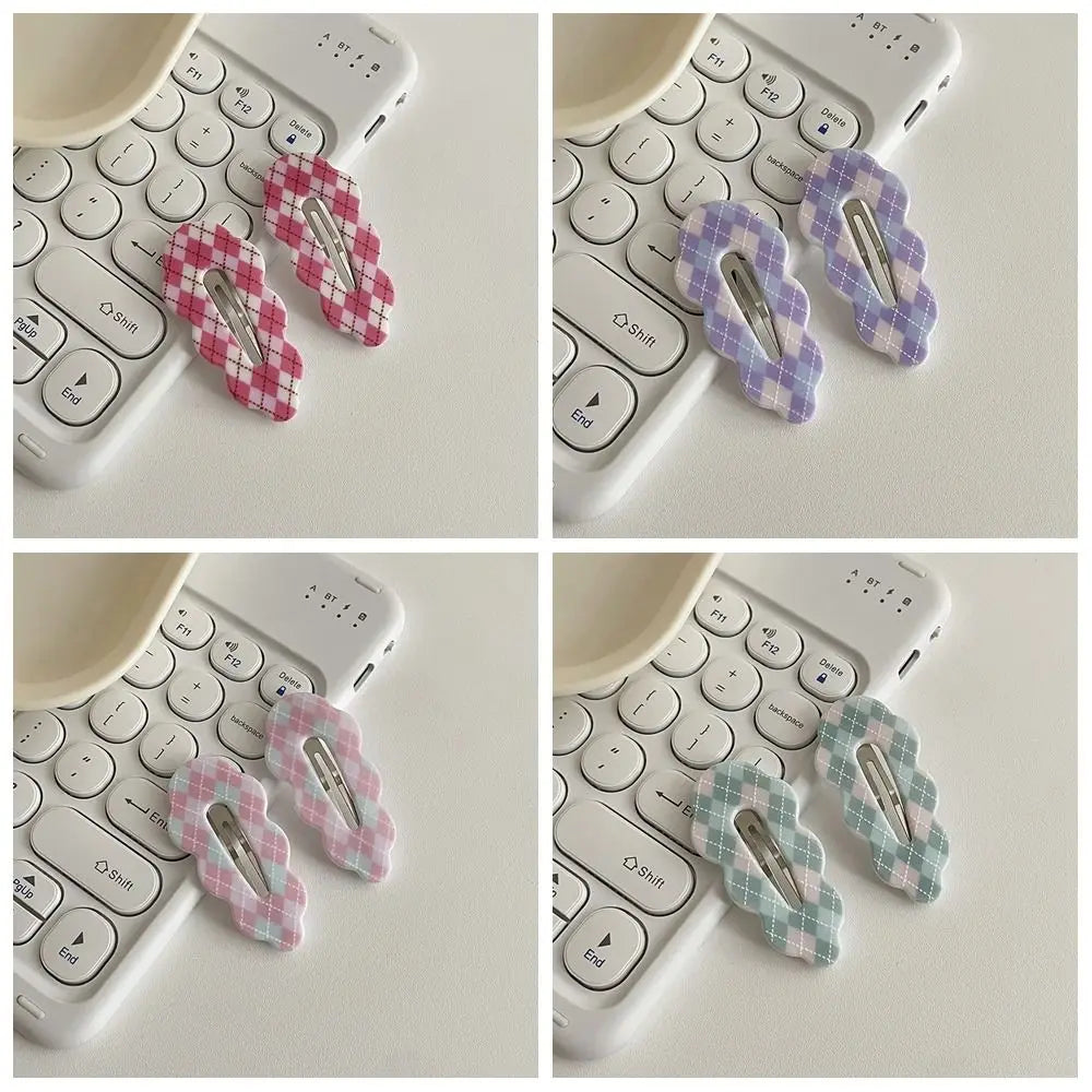 Sweet Alloy Plaid Hair Clip Acrylic Barrettes Cloud Hair Clip Candy Color Irregular Korean Style Hairpin Girls