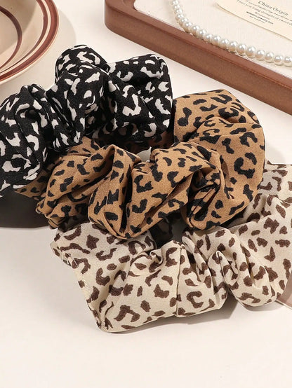 3/6/12PCS Leopard Velvet and Silk Satin Scrunchies Hair Ties Hair Elastics Bands Ponytail Holder Hair Accessories for Women Girl