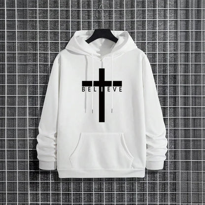 Jesus Cross Printed Men Hoodies Urban Casual Streetwear Fashion Hooded Sweatshirt Male Trendy 2025 Autumn Winter Hoody Outerwear