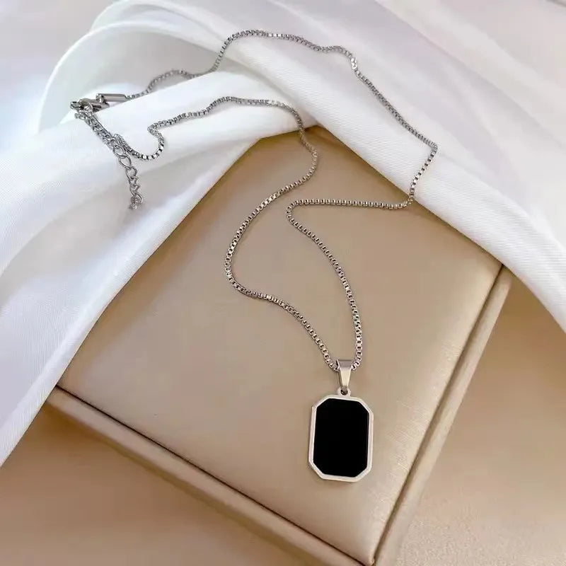 Colliers pendentifs géométriques simples pour hommes femmes en acier inoxydable bijoux rectangles Cadenas Para Hombre Collares Para Mujer