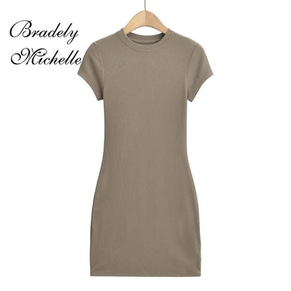 Mini Dresses Short Sleeve Crewneck Sexy Summer Bodycon Dress for Women Pullover Sleeveless Vestidos